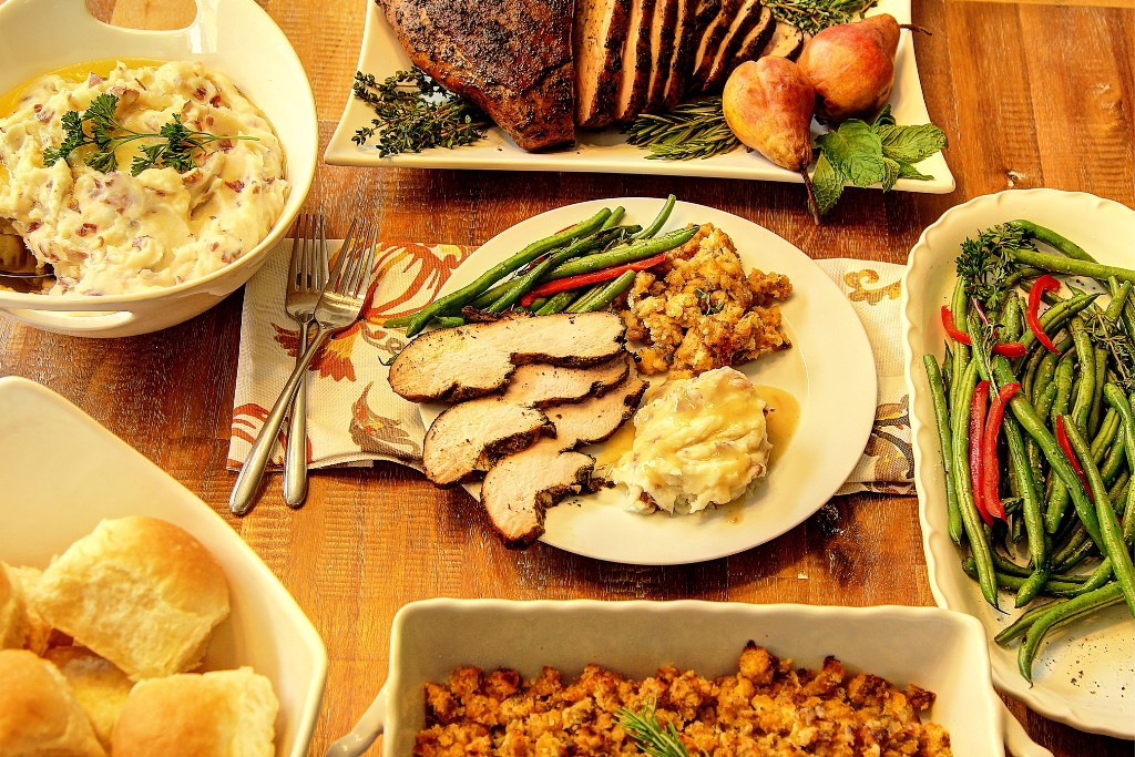 Thanksgiving meal on a table